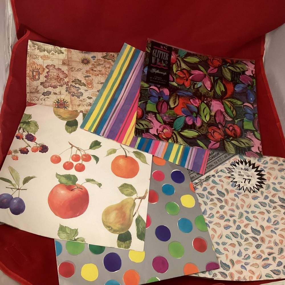 Various sizes and themes of wrapping paper for junk journal